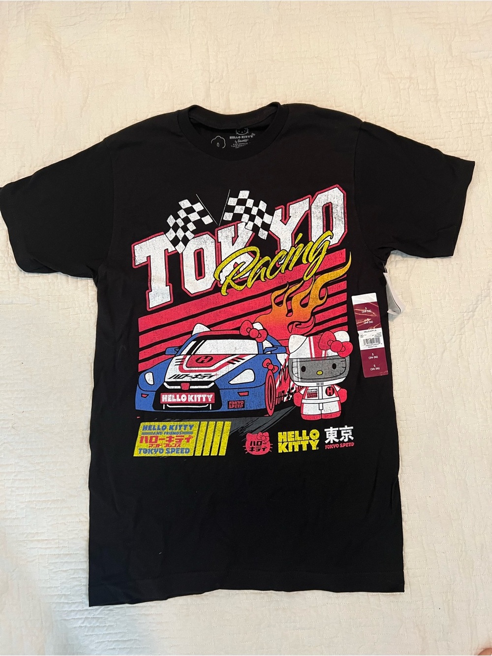 Sanrio Hello Kitty Tokyo Racing Black 100% Cotton T Shirt Size Small